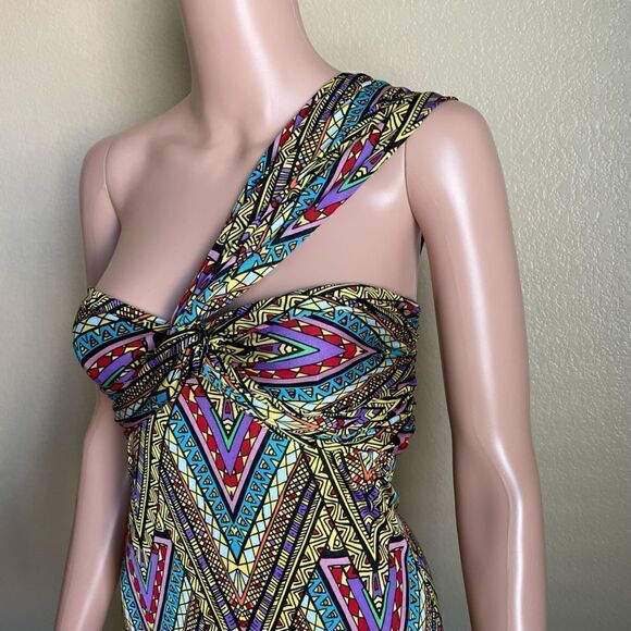 Mara Hoffman Sweetheart Neckline One Shoulder Gown Geometric Color Block Size XS - Picture 6 of 11